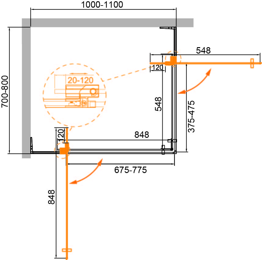Душевой уголок Cezares SLIDER-AH-2-70/80-100/110-C-NERO