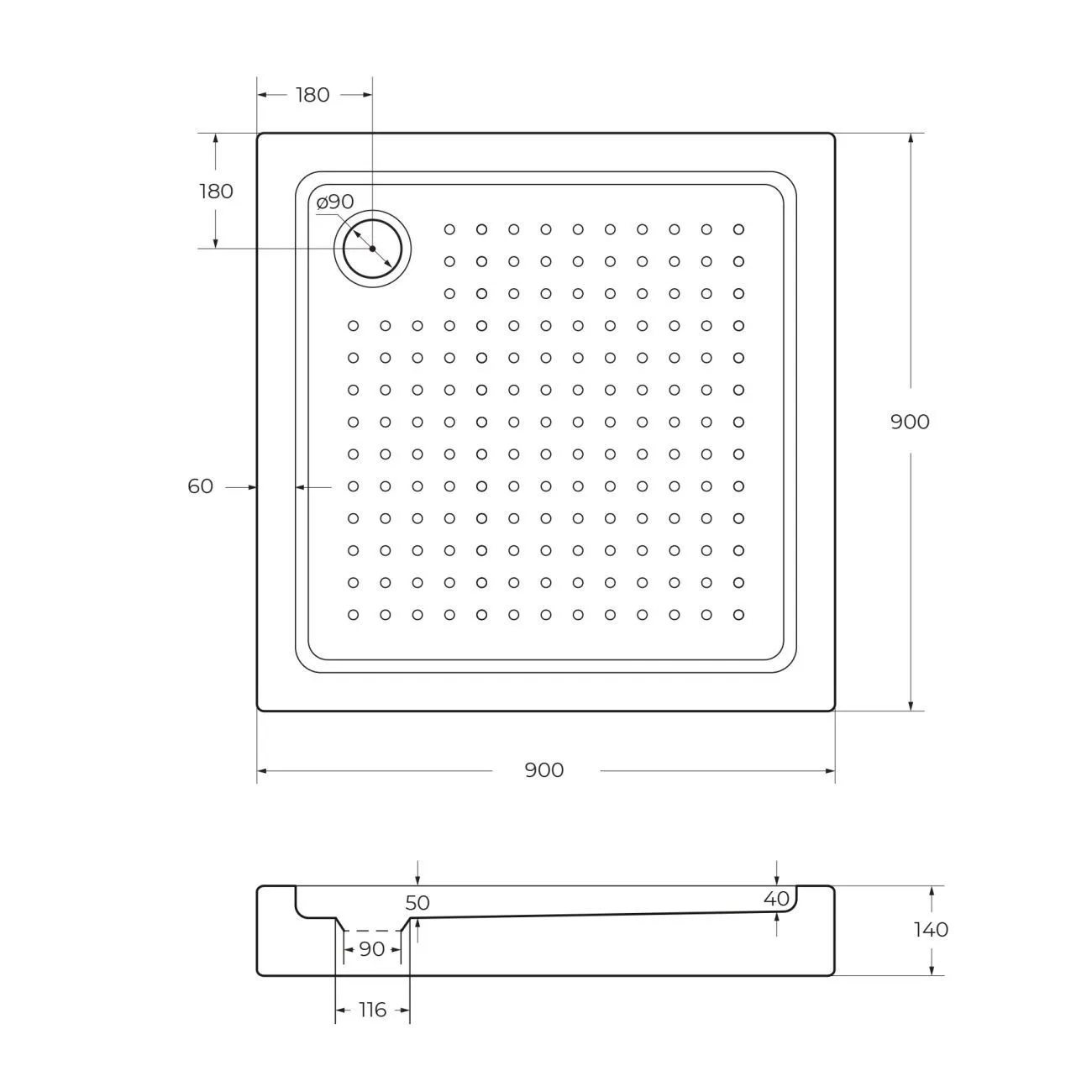 Акриловый поддон 90х90 Cezares TRAY-A-A-90-15-W0 без сифона 