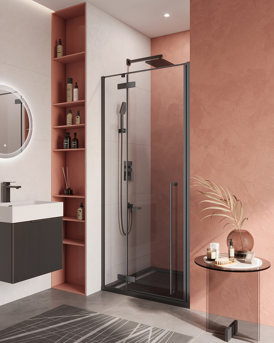купить Душевая дверь Cezares LINER-B-12-90-C-NERO-L, 90х195, левосторонняя, профиль черный матовый, стекло прозрачное 