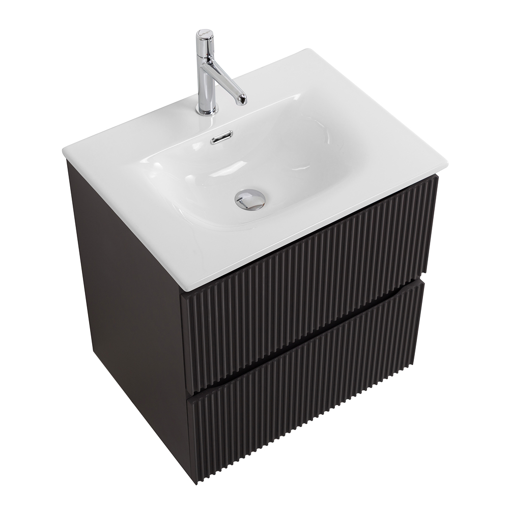 Тумба с раковиной подвесная BelBagno UNO-MINI-600-2C-SO-GSO Темно-Серый матовый, раковина белая BB-8099-3-60