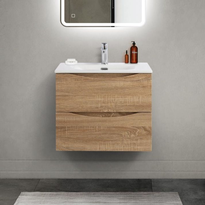 купить Тумба с раковиной подвесная BelBagno MARINO-CER-MINI-600-2C-SO-WO-P Rovere Bianco, раковина белая BB-8099-3-60 