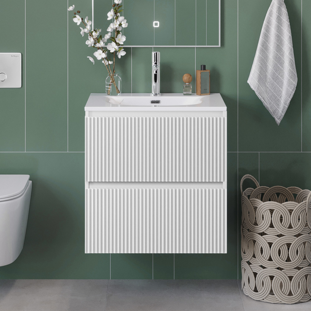 купить Тумба с раковиной подвесная BelBagno UNO-MINI-600-2C-SO-BO Bianco Opaco, раковина белая BB-8099-3-60 