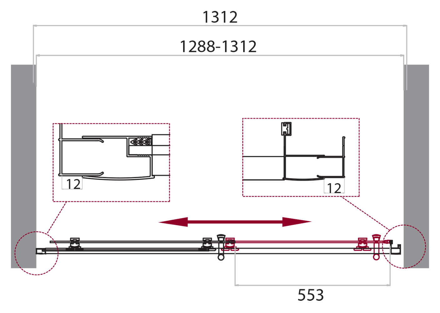 Дверь в проём BelBagno UNO-195-BF-1-130-P-Cr