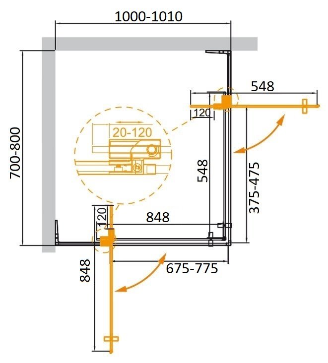 Душевой уголок Cezares SLIDER-AH-2-70/80-100/110-GRIGIO-NERO