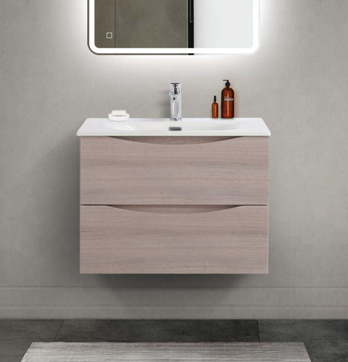 Тумба с раковиной подвесная BelBagno MARINO-CER-MINI-700-2C-SO-RG-P Rovere Grigio, раковина белая BB-8099-3-70