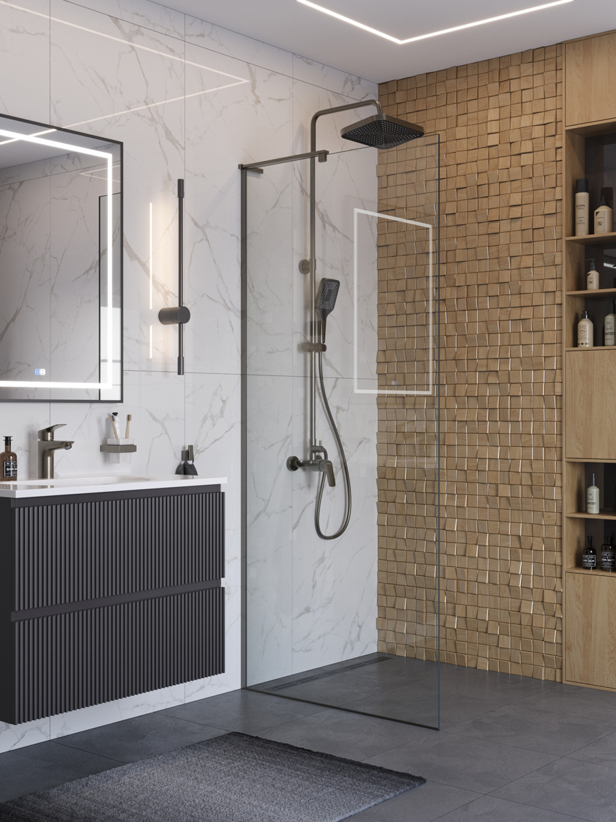 Душевая перегородка BelBagno UNO-L-1-TB-90-C-GM профиль оружейная сталь, стекло прозрачное