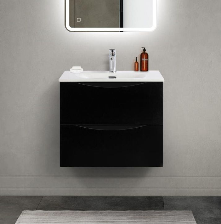 купить Тумба с раковиной подвесная BelBagno MARINO-CER-MINI-600-2C-SO-NL-P Nero Lucido, раковина белая BB-8099-3-60 