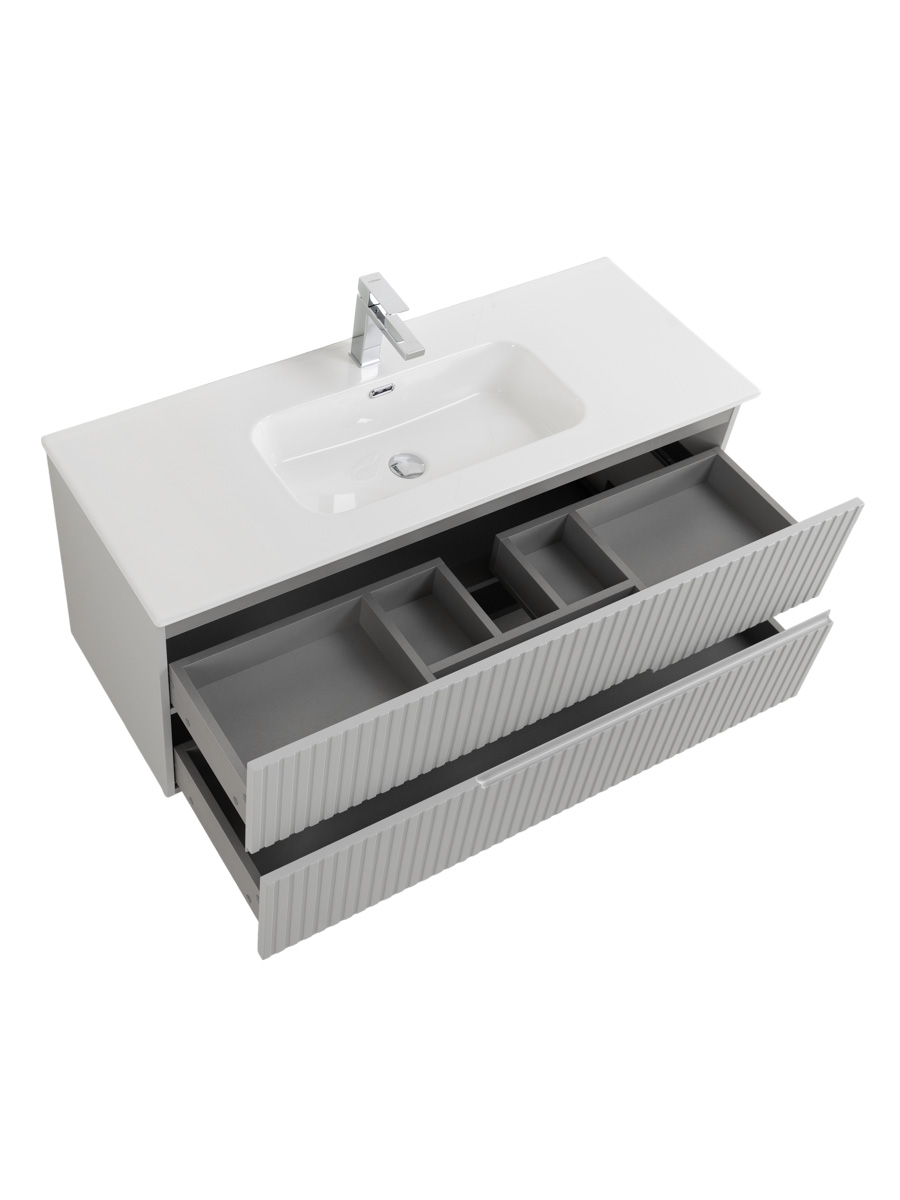 Тумба подвесная CEZARES DUET-N-1200-2C-SO-GPR-P с раковиной CZR-8095-120, серый жемчужный