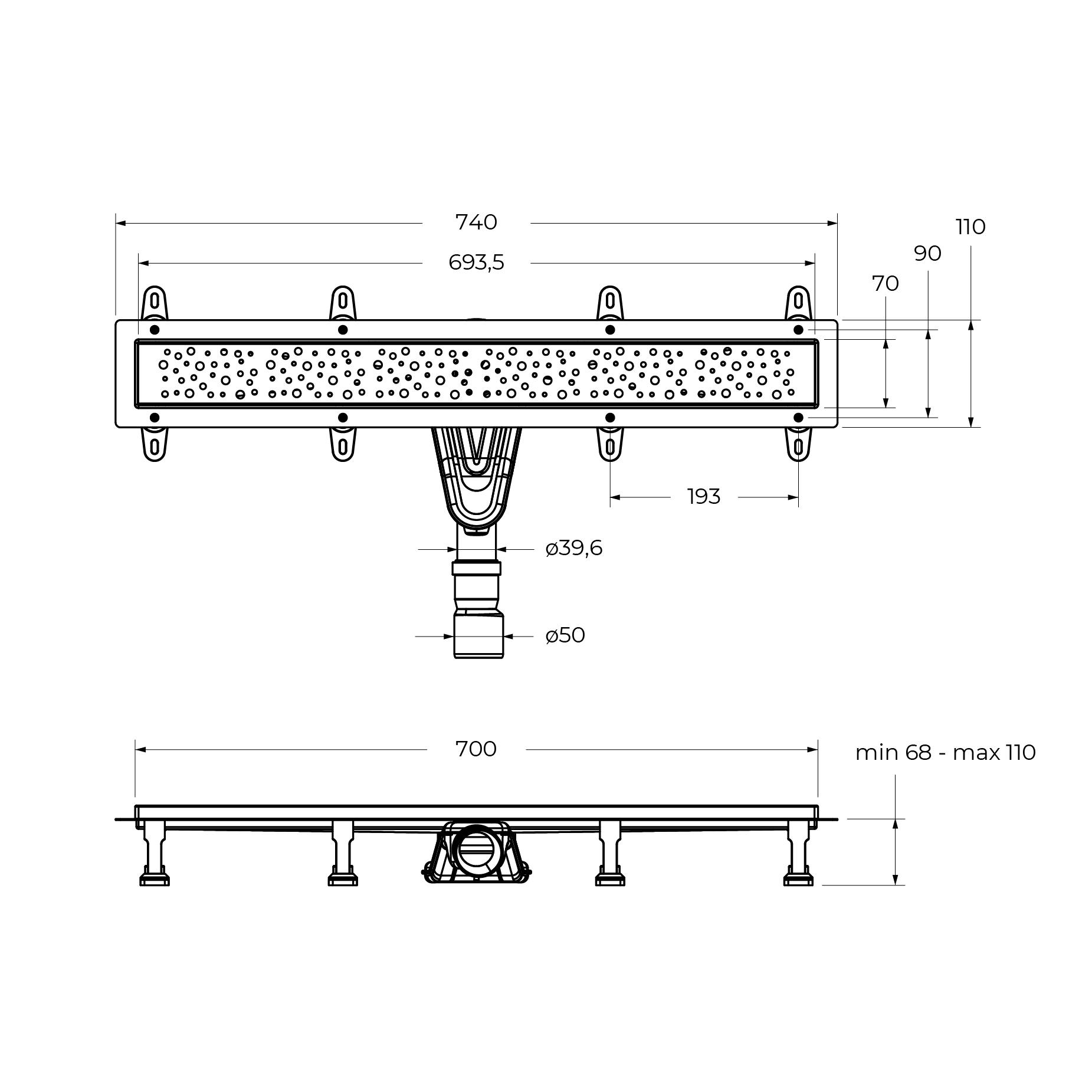 Душевой лоток CEZARES SLIDER-LD-70-GM оружейная сталь