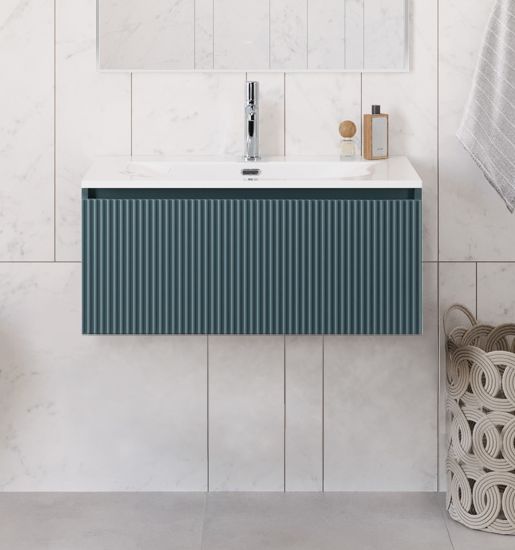 купить Тумба с раковиной подвесная BelBagno UNO-800-1C-SO-AO Голубой матовый, раковина белая BB-8099-80 