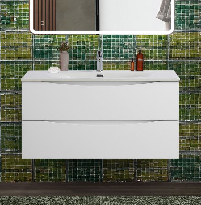 купить Тумба с раковиной подвесная BelBagno MARINO-CER-N-1000-2C-SO-BO-P Bianco Opaco, раковина белая BB-8099-100 