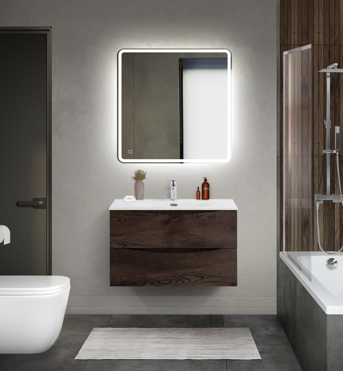 Тумба с раковиной подвесная BelBagno MARINO-CER-MINI-800-2C-SO-RNG-P Rovere Nature Grigio, раковина белая BB-8099-3-80