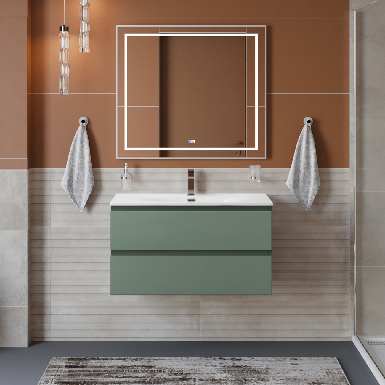 Тумба с раковиной подвесная BelBagno KRAFT-900-2C-SO-VO Еловый матовый, раковина белая BB-8099-90