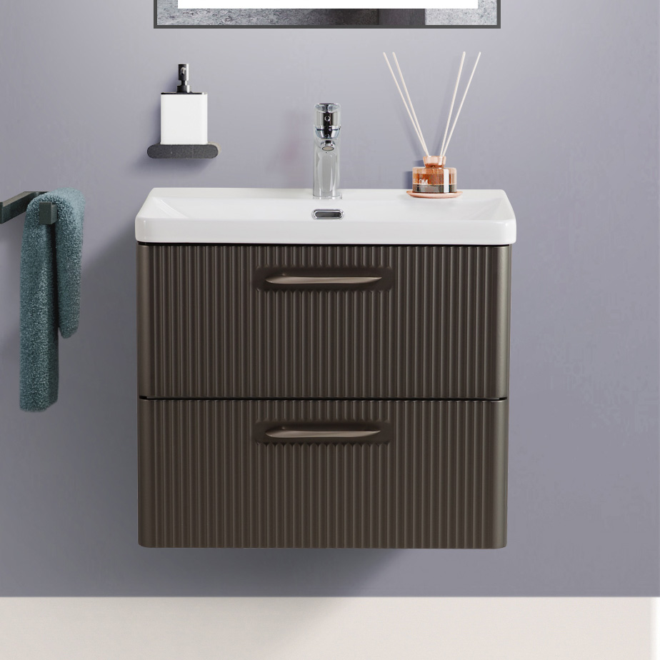 Подвесная тумба с раковиной Belbagno DUE 60 см Оружейная сталь DUE-600-2C-SO-GM-P + BB-8076-3-60