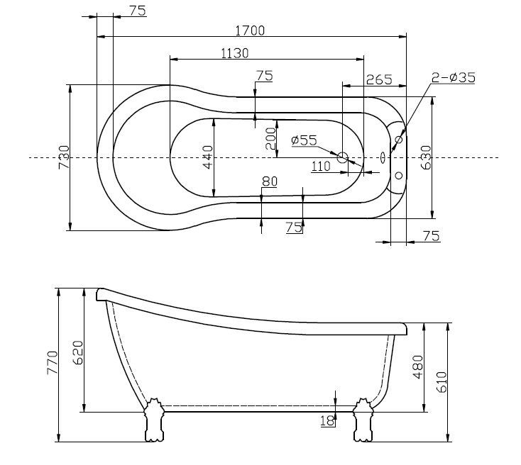 Ванна отдельностоящая BelBagno BB20-1700