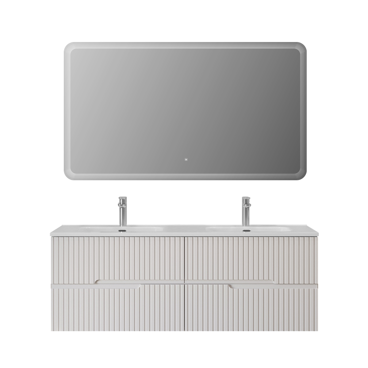 Тумба подвесная CEZARES DUET-N-1400-4C-SO-2-BL с раковиной CZR-8095-140-2 с двумя чашами, белый глянец