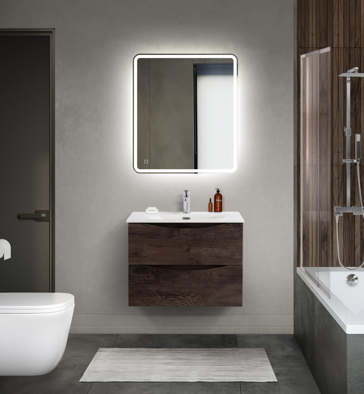 Тумба с раковиной подвесная BelBagno MARINO-CER-MINI-700-2C-SO-RNG-P Rovere Nature Grigio, раковина белая BB-8099-3-70