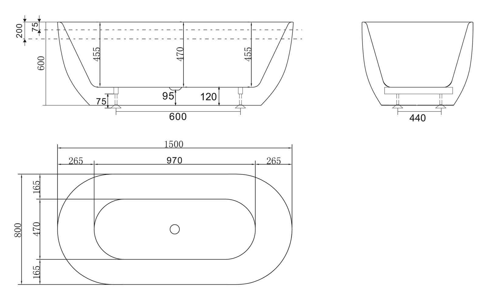 Ванна акриловая отдельностоящая BelBagno BB70-1500-800