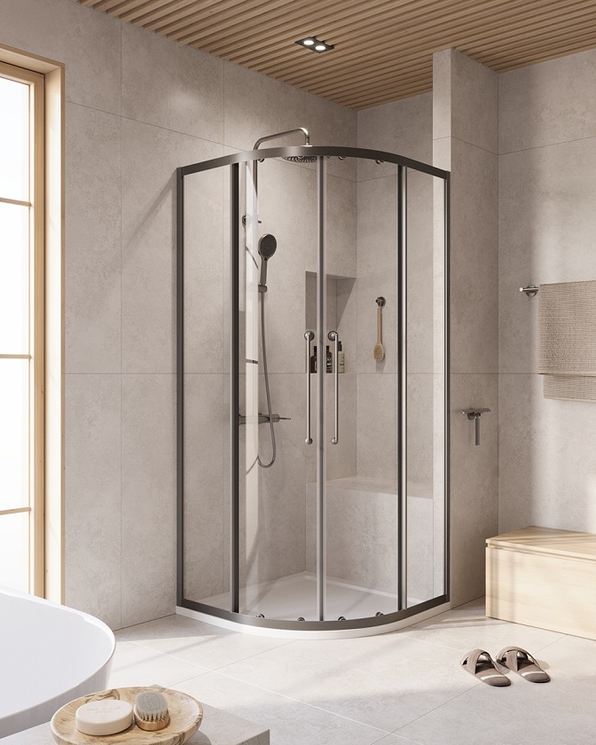Душевой уголок Cezares RELAX-304-R-2-90-C-GM, 90х90х200, профиль оружейная сталь, прозрачное стекло