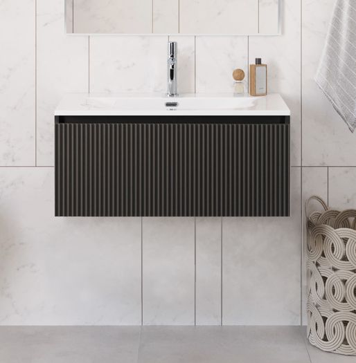 купить Тумба с раковиной подвесная BelBagno UNO-800-1C-SO-GSO Темно-Серый матовый, раковина белая BB-8099-80 