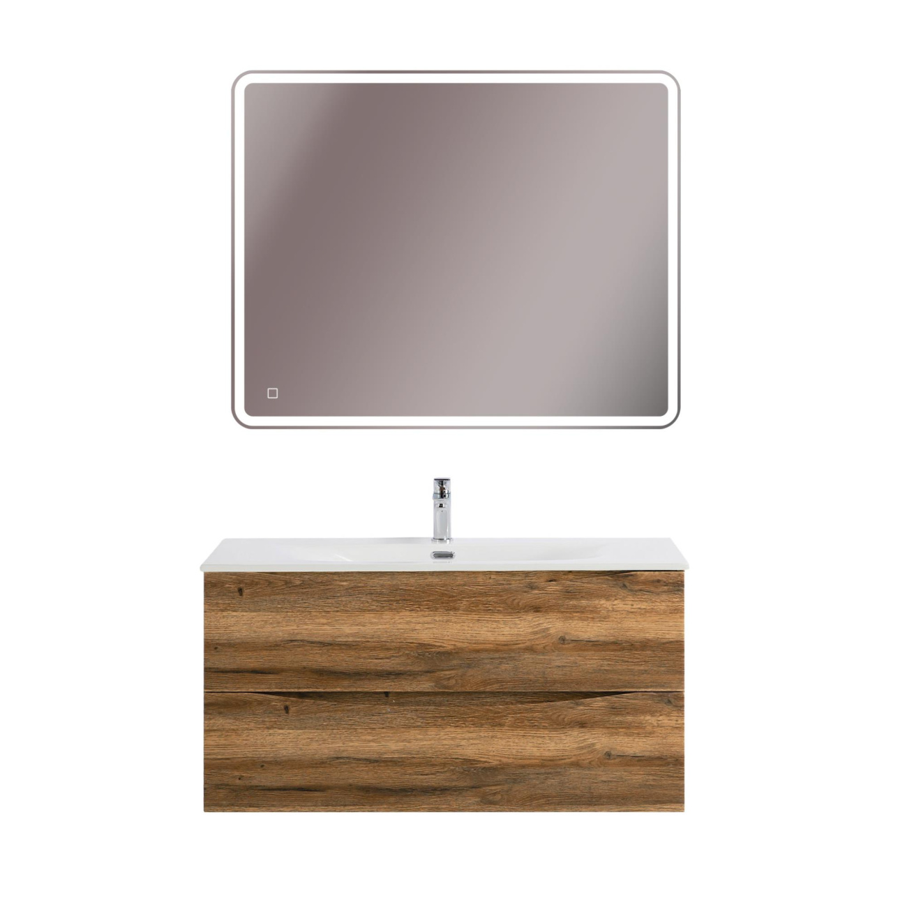 Тумба с раковиной подвесная BelBagno MARINO-CER-MINI-1000-2C-SO-RR-P Rovere Rustico, раковина белая BB-8099-3-100
