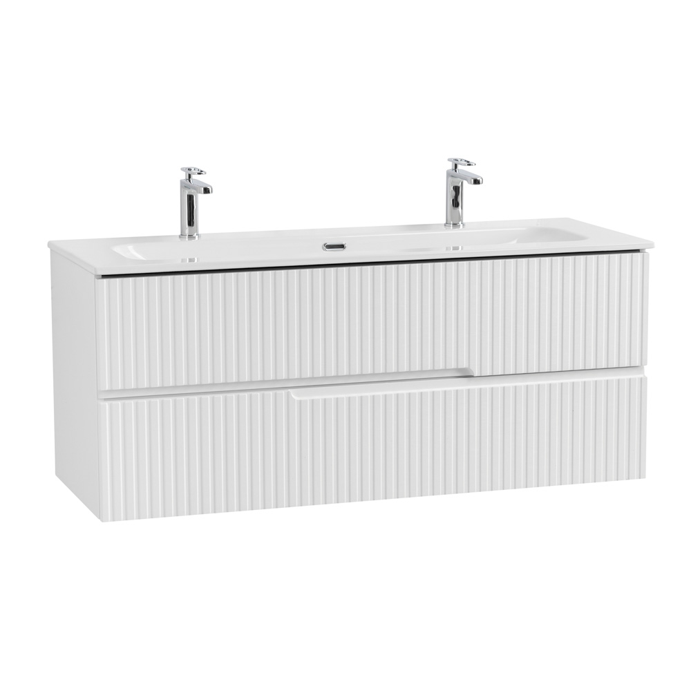 Тумба подвесная CEZARES DUET-N-1200-2C-SO-BL с раковиной CZR-8073-120-1-2 с двумя отверстиями для смесителей, белый глянец