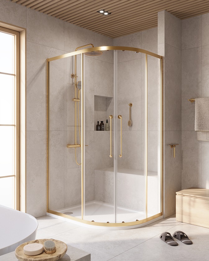 Душевой уголок Cezares RELAX-304-RH-2-120/90-C-BORO, 120х90х200, профиль брашированное золото, прозрачное стекло