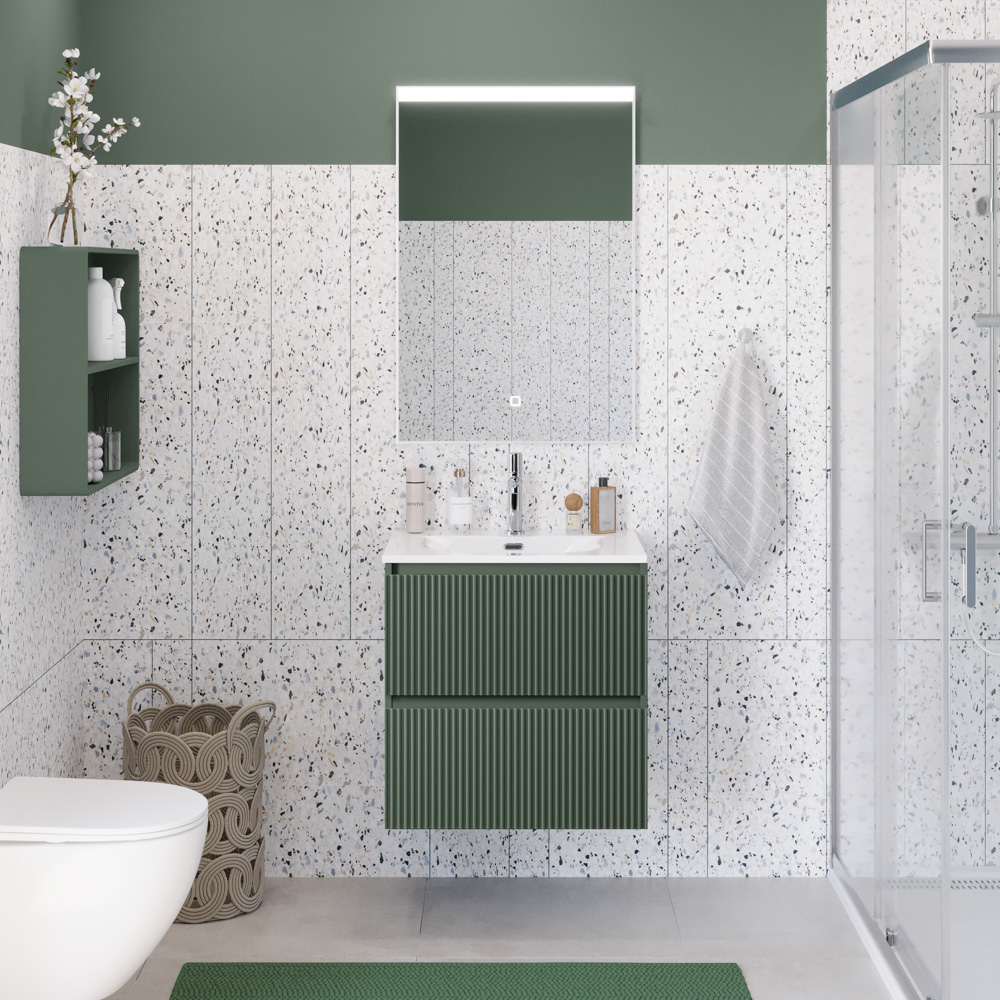 Тумба с раковиной подвесная BelBagno UNO-MINI-600-2C-SO-VO Еловый матовый, раковина белая BB-8099-3-60