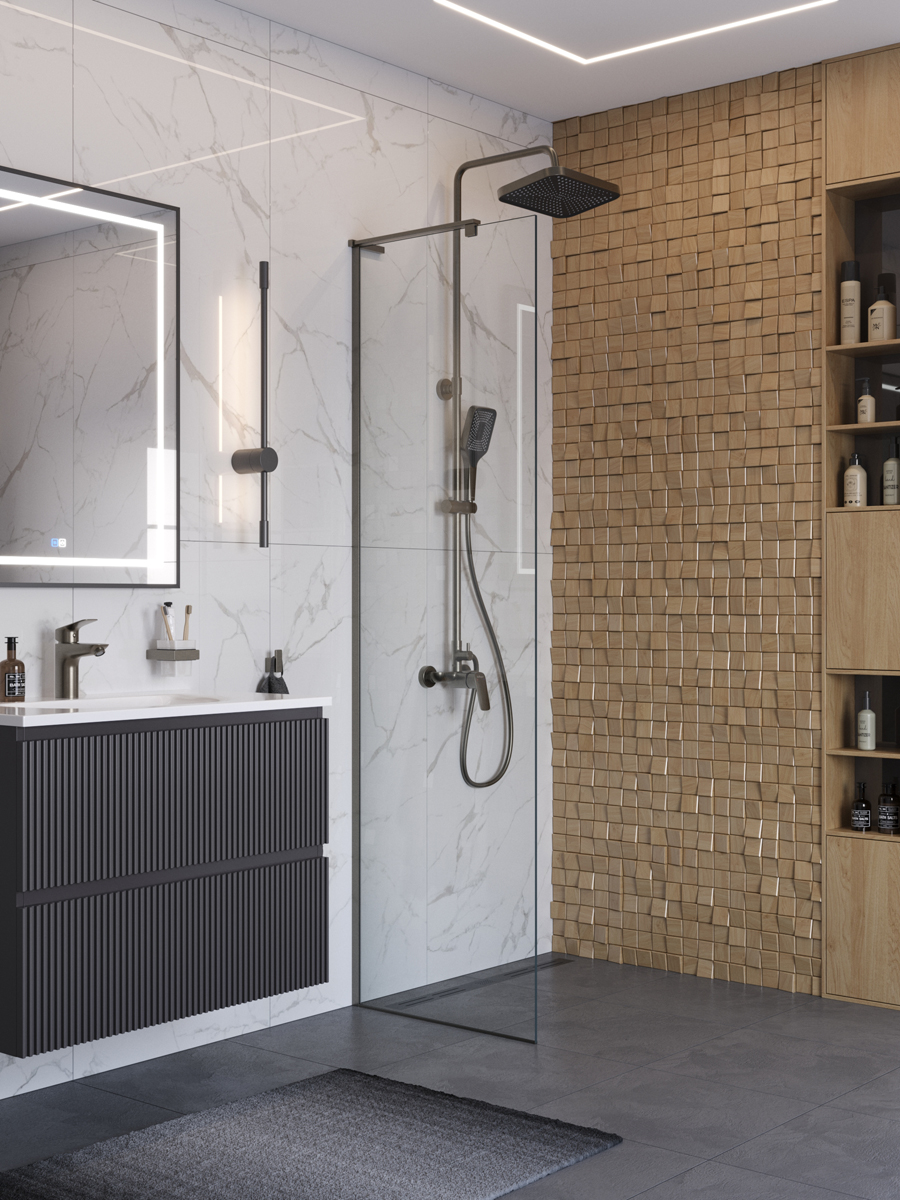 купить Душевая перегородка BelBagno UNO-L-1-TB-70-C-GM профиль оружейная сталь, стекло прозрачное 