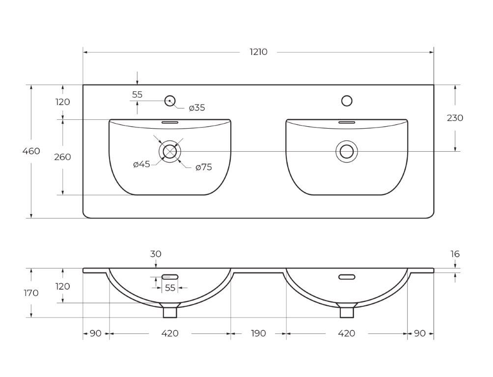 Тумба с раковиной подвесная BelBagno UNO-1200-4C-SO-СO Бежевый матовый, раковина белая BB-8099-120-2 с 2-я чашами