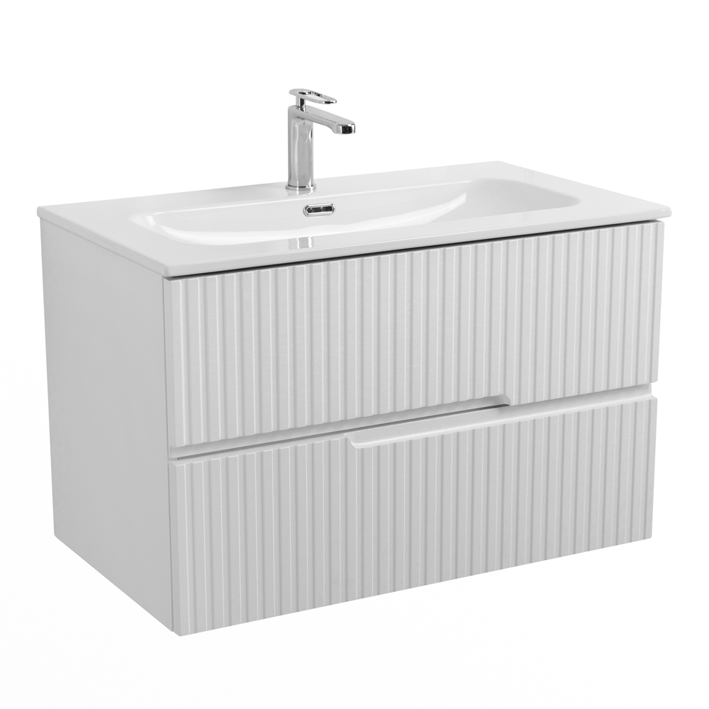 Тумба подвесная CEZARES DUET-N-800-2C-SO-BL с раковиной CZR-8073-80, белый глянец