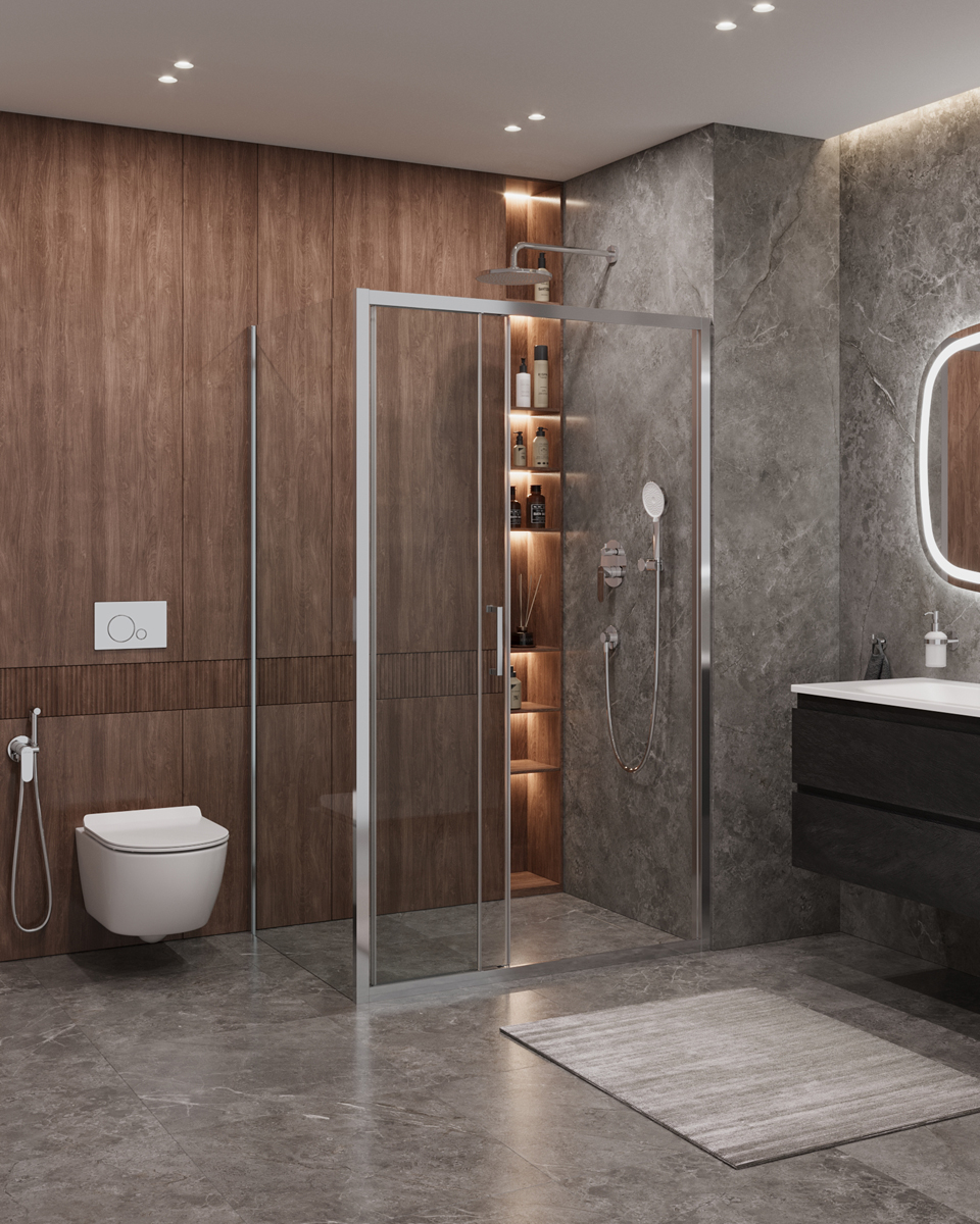 Душевой уголок Cezares MOLVENO-AHF-31-120/90-C-CR-IV, 120х90х195, профиль хром, стекло прозрачное
