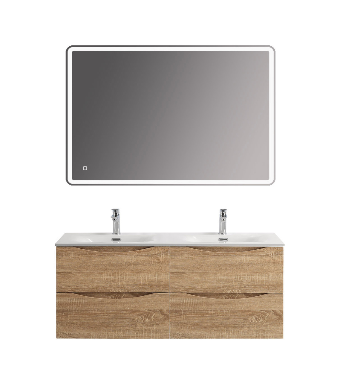 Тумба с раковиной подвесная BelBagno MARINO-CER-N-1200-4C-SO-WO-P Rovere Bianco, раковина белая BB-8099-120-2 с 2-я чашами