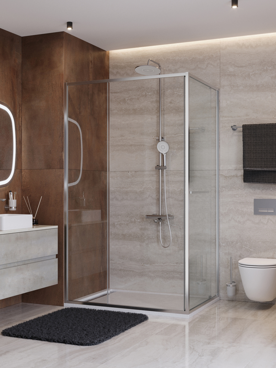 Душевой уголок Cezares LUX-AH-FS-11-110/100-C-CR, 110х100х195, профиль хром, стекло прозрачное
