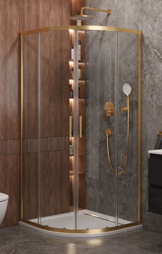 Душевой уголок Cezares MOLVENO-R-2-90-C-BORO-IV, 90х90х195, профиль брашированное золото, прозрачное стекло