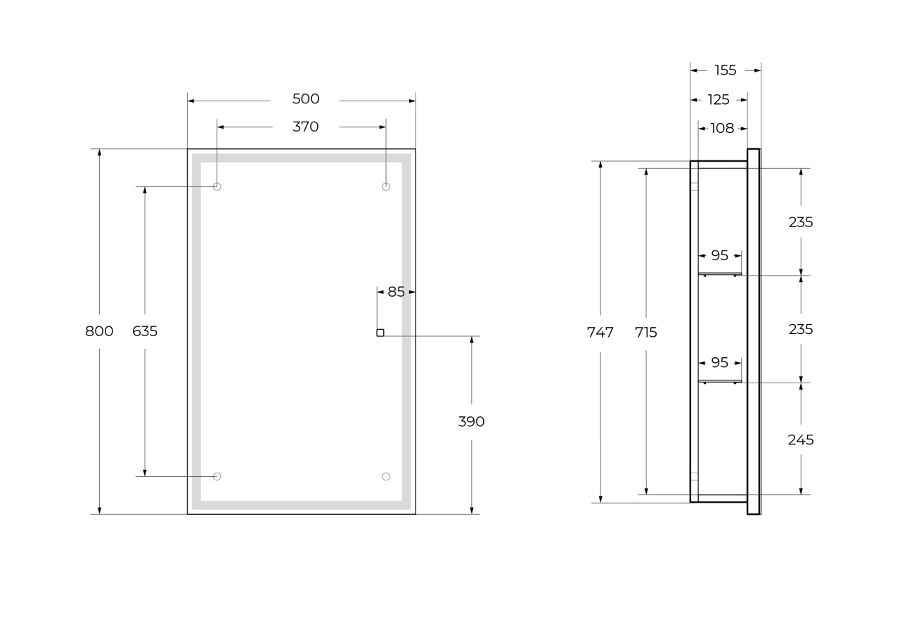 Зеркальный шкаф BelBagno SPC-GRT-500/800-1A-LED-TCH