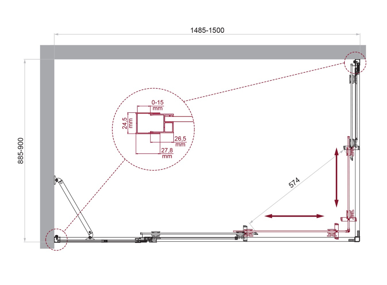 Душевой уголок BelBagno LUCE-AH-21-150/90-C-Cr