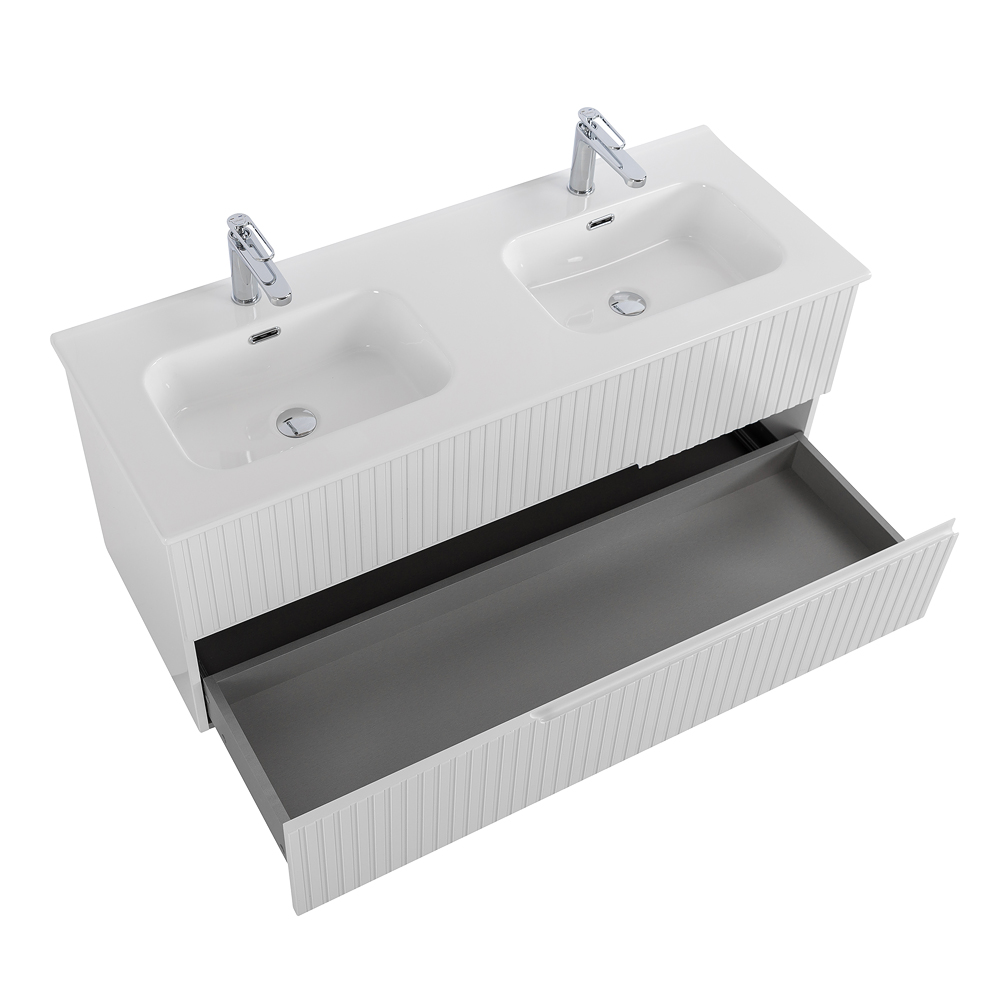 Тумба подвесная CEZARES DUET-N-1200-2C-SO-2-BL с раковиной CZR-8095-120-2 с двумя чашами, белый глянец