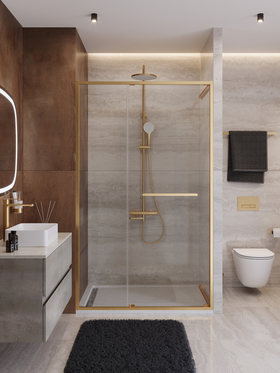 купить Душевая дверь Cezares LUX-B-FS-11-120-C-BORO, 120х195, профиль брашированное золото, стекло прозрачное 