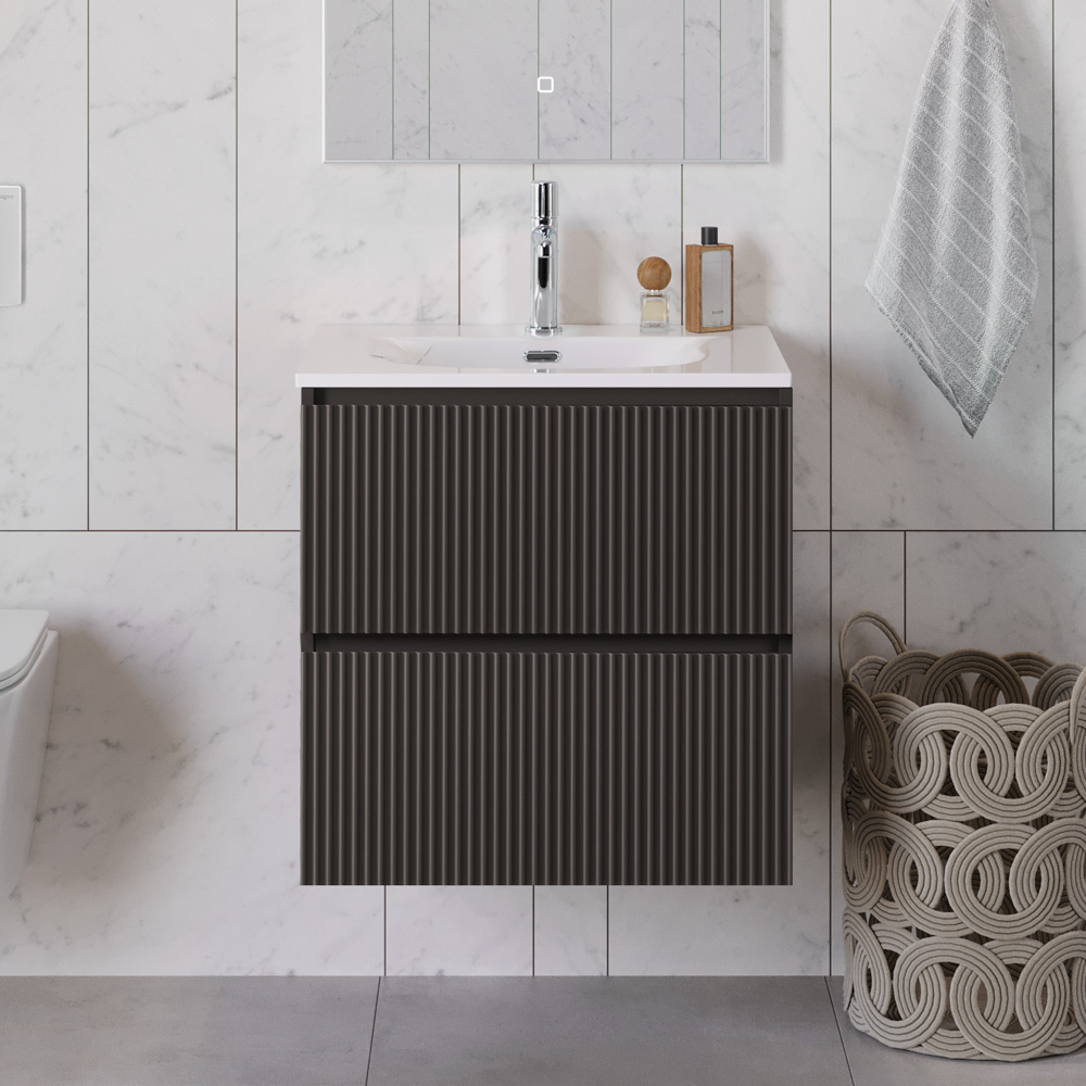 купить Тумба с раковиной подвесная BelBagno UNO-600-2C-SO-GSO Темно-Серый матовый, раковина белая BB-8099-60 