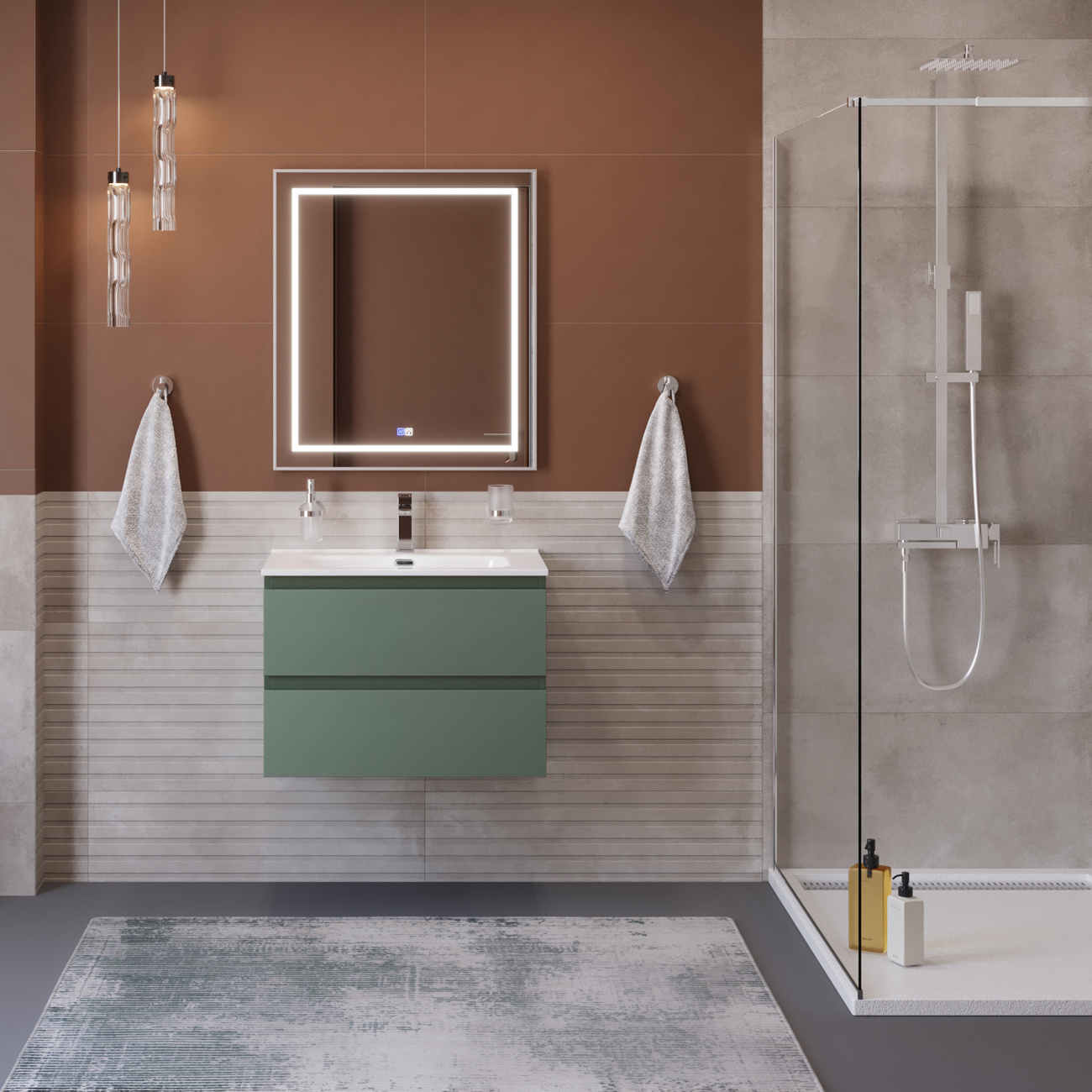 Тумба с раковиной подвесная BelBagno KRAFT-600-2C-SO-VO Еловый матовый, раковина белая BB600ETL