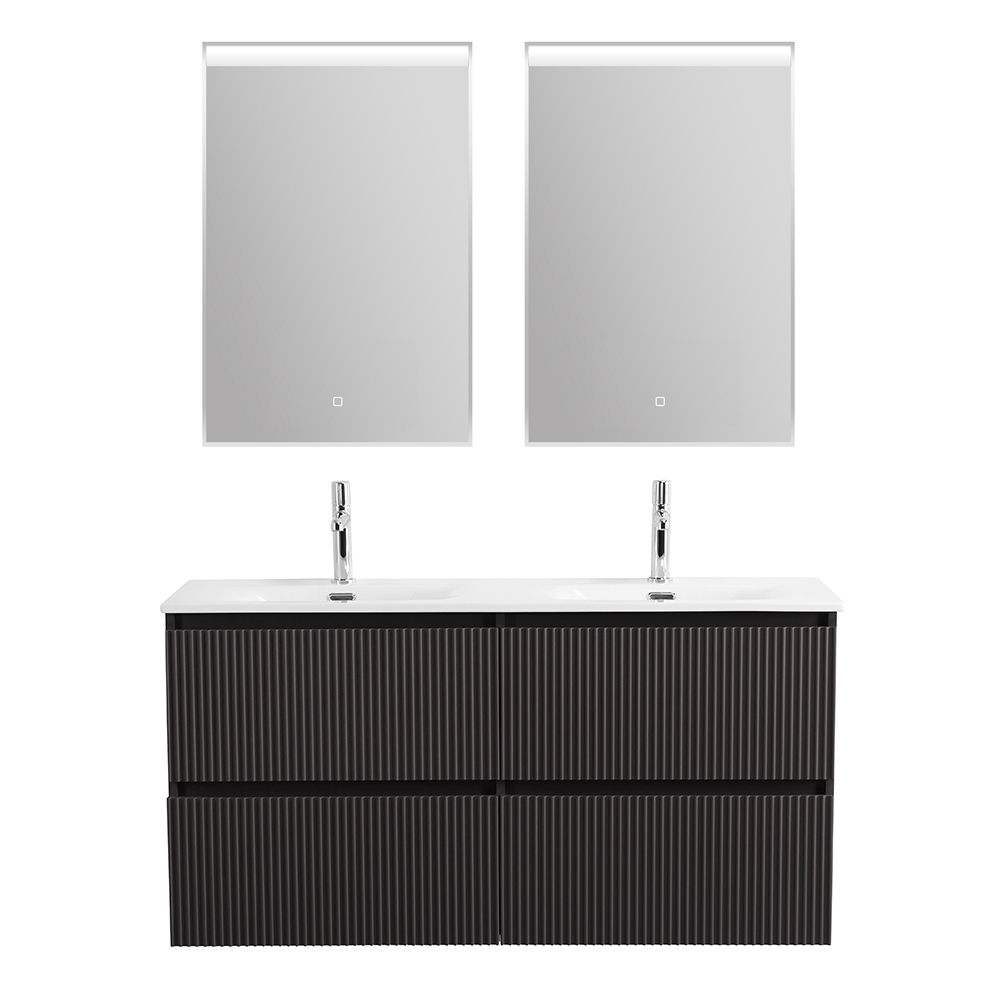 Тумба с раковиной подвесная BelBagno UNO-1200-4C-SO-GSO Темно-Серый матовый, раковина белая BB-8099-120-2 с 2-я чашами