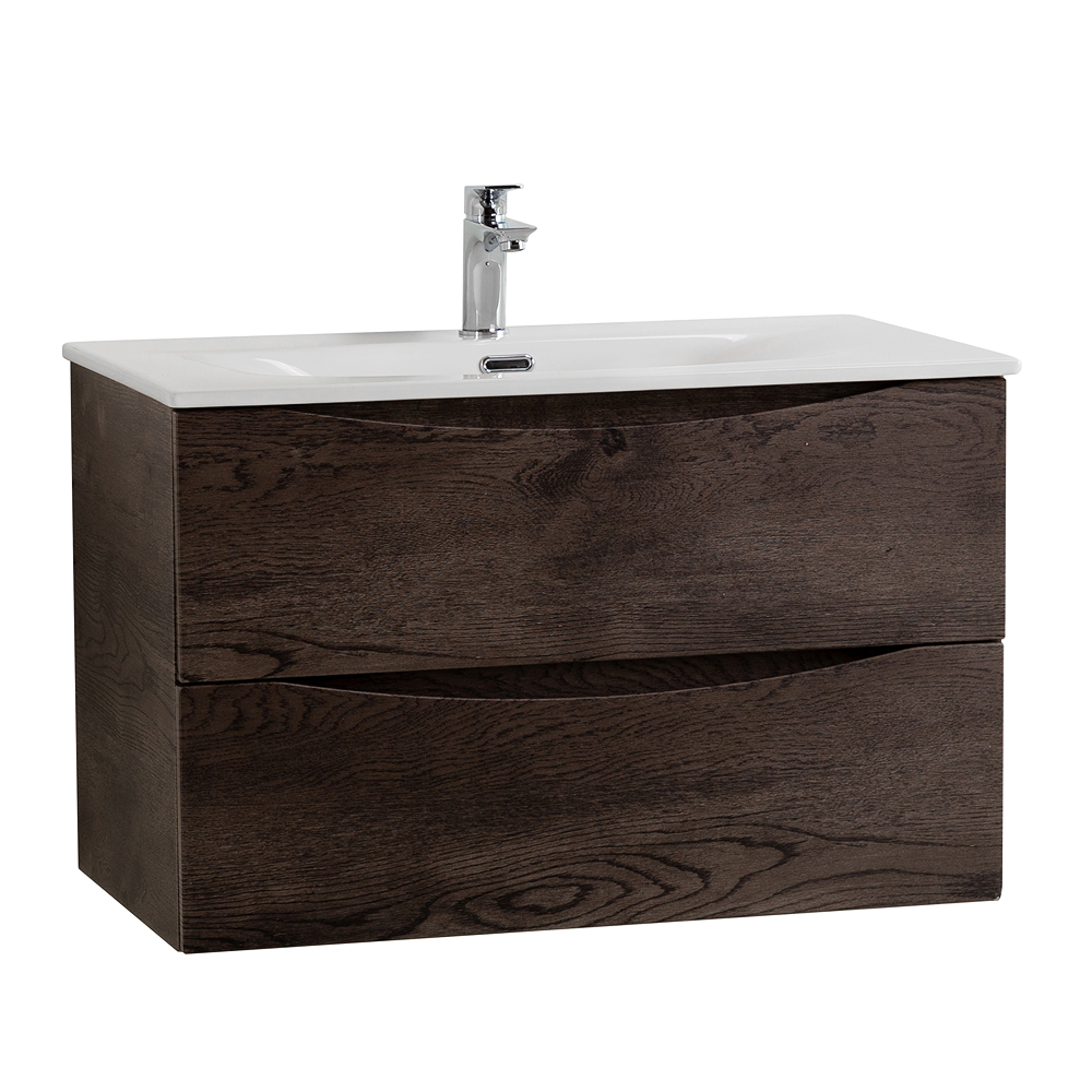 Тумба с раковиной подвесная BelBagno MARINO-CER-N-800-2C-SO-RNG-P Rovere Nature Grigio, раковина белая BB-8099-80
