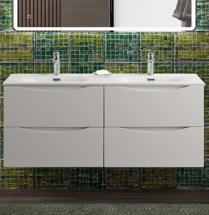 Тумба с раковиной подвесная BelBagno MARINO-CER-N-1200-4C-SO-BL-P Bianco Lucido, раковина белая BB-8099-120-2 с 2-я чашами