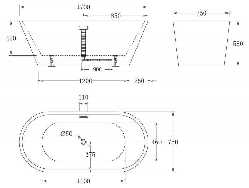 Ванна акриловая отдельностоящая BelBagno BB61-1700