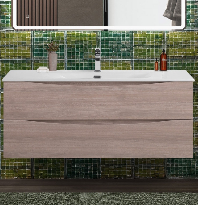 Тумба с раковиной подвесная BelBagno MARINO-CER-N-1200-2C-SO-RG-P Rovere Grigio, раковина белая BB-8099-120