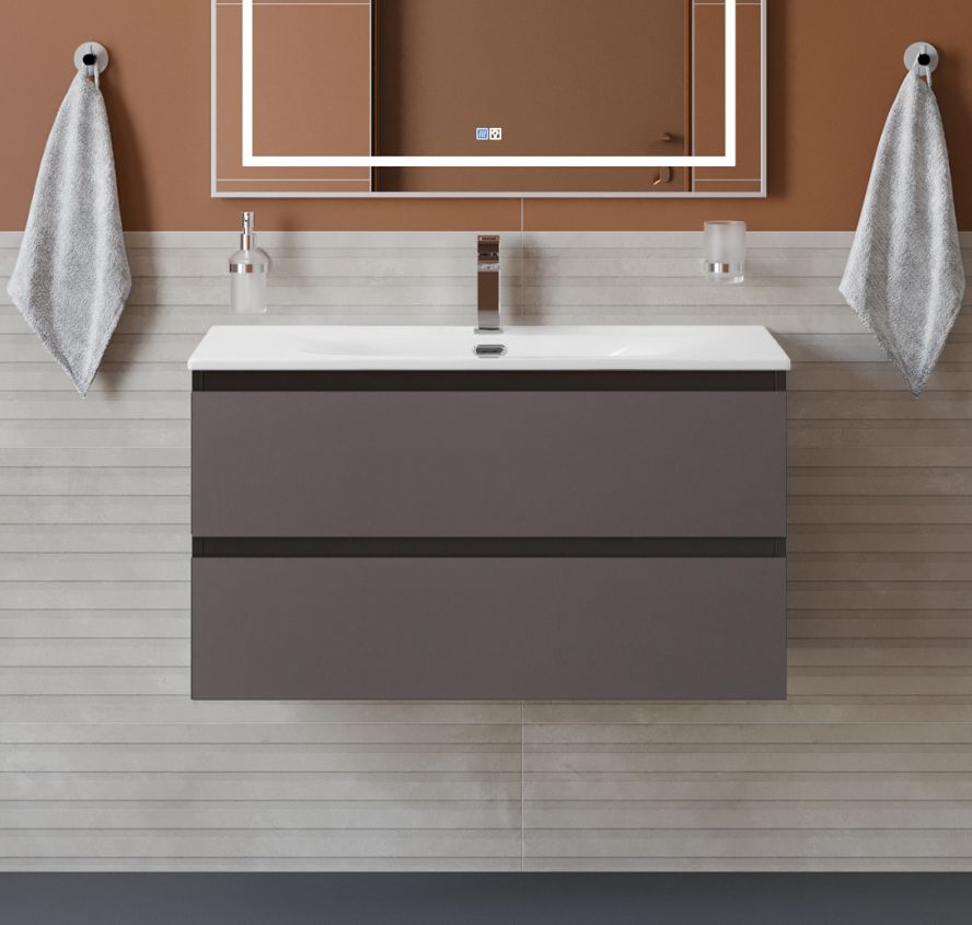 купить Тумба с раковиной подвесная BelBagno KRAFT-1000-2C-SO-GSO Темно-Серый матовый, раковина белая BB-8099-100 