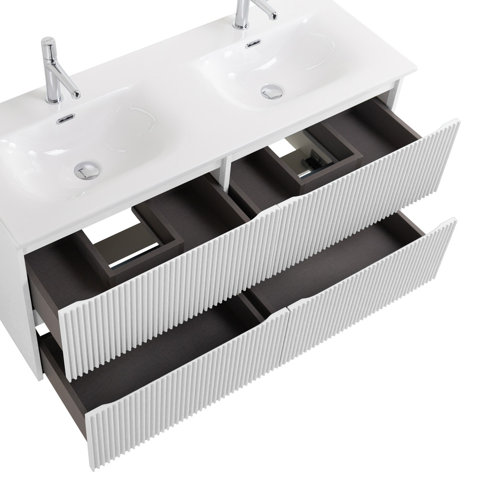 Тумба с раковиной подвесная BelBagno UNO-1200-4C-SO-BO Bianco Opaco, раковина белая BB-8099-120-2 с 2-я чашами
