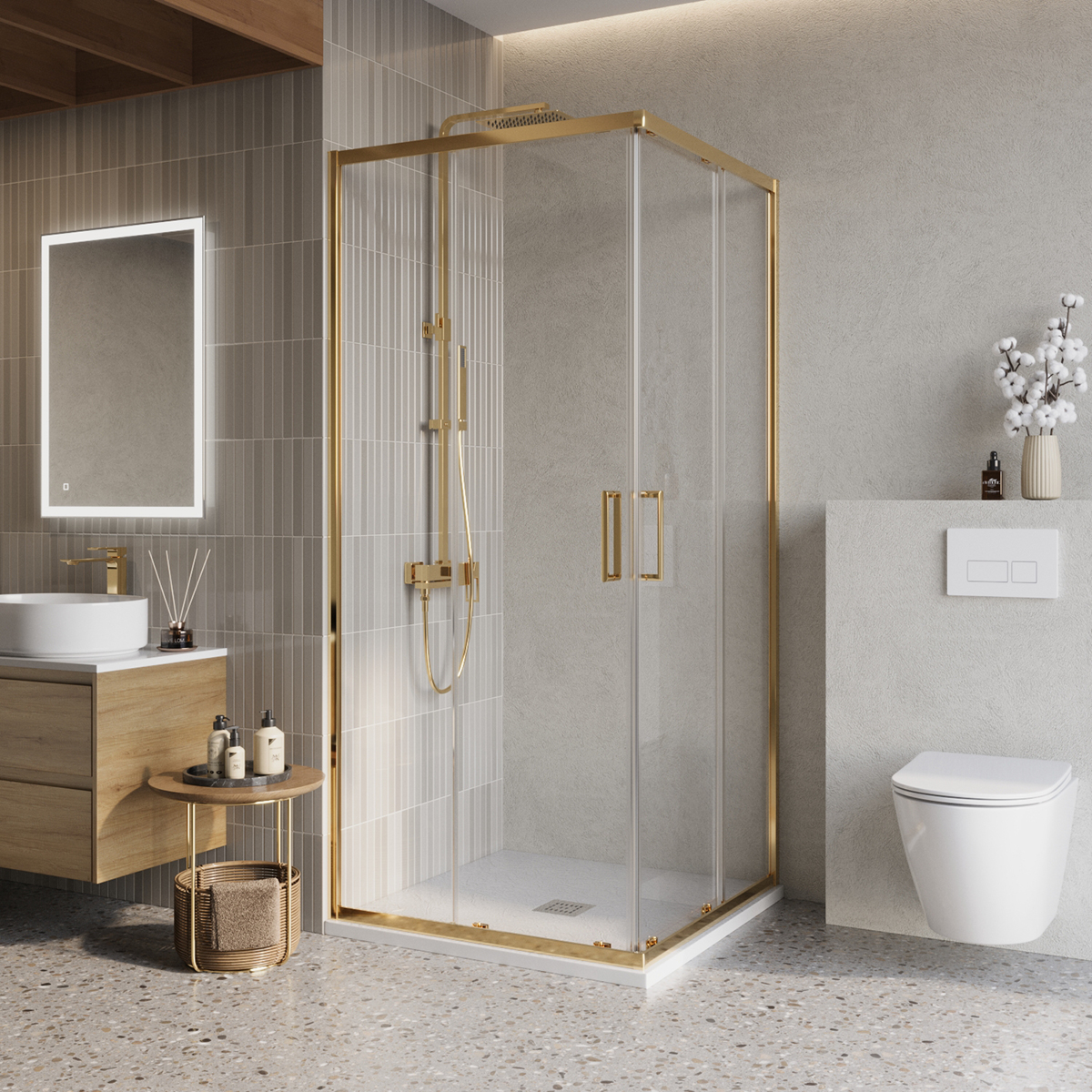 купить Душевой уголок BelBagno LUCE-A-2-90-C-ORO 