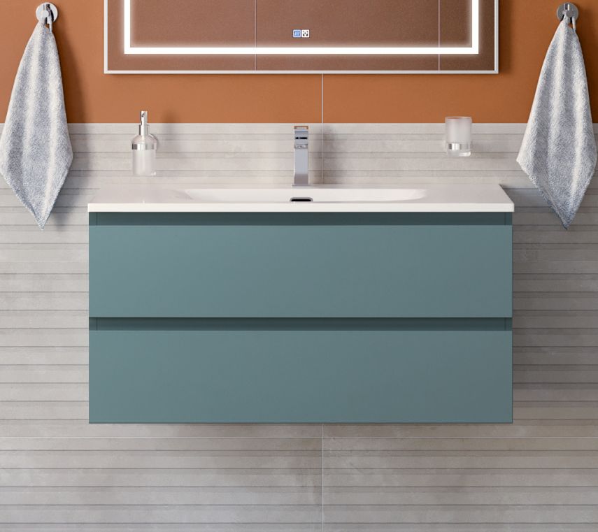 купить Тумба с раковиной подвесная BelBagno KRAFT-1000-2C-SO-AO Голубой матовый, раковина белая BB-8099-100 